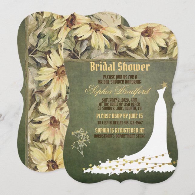 Daisitas De Oro Con Tarjeta De Ducha Bridal Boda D (Anverso / Reverso)