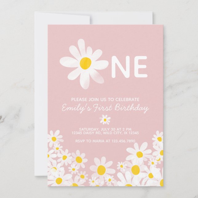 Daisy 1ª bebé Invitación al cumpleaños (Anverso)