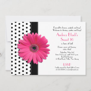 Daisy Black Polka Dot Sweet 16 Invitación