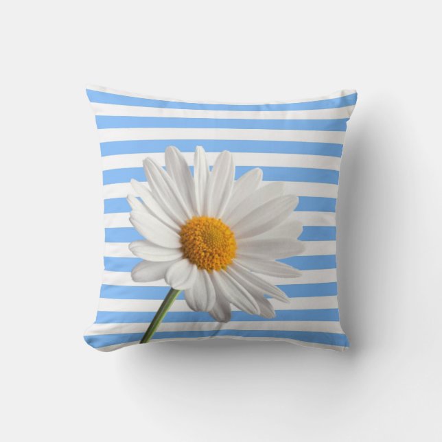 Daisy blanco de franja azul y blanca de Cojín deco (Anverso)