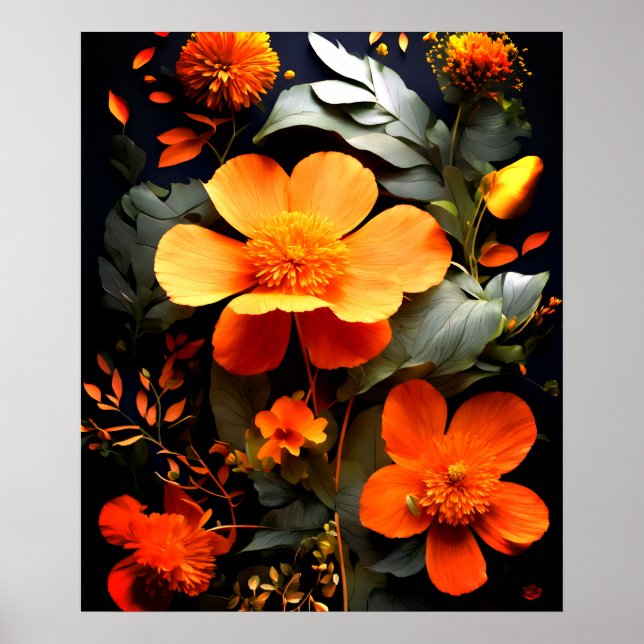 Daisy Bouquet en Gouache pintando Poster de arte (Frente)