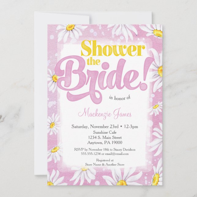 Daisy Bridal Shower Invitación Floral Amarilla Ros (Anverso)