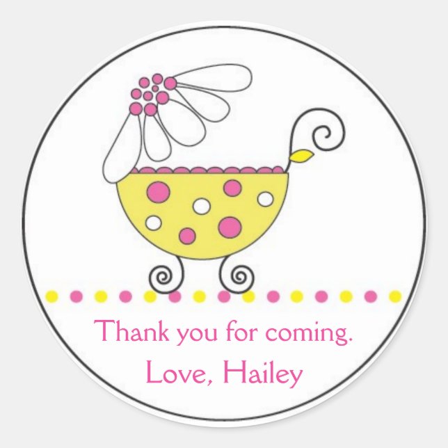 Daisy Carriage Invitación del bebé o Pegatina favo (Anverso)