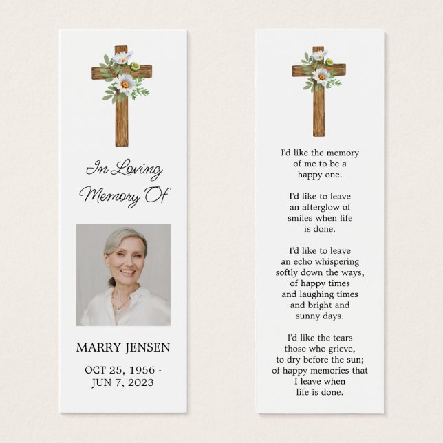 Daisy Cross Photo Funeral Bookmark (Anverso y reverso)