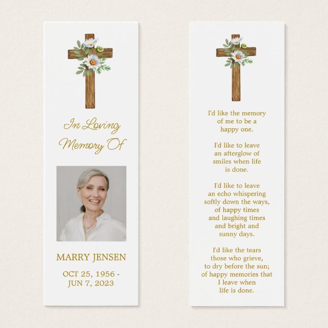 Daisy Cross Photo Funeral Bookmark (Anverso y reverso)