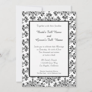 Daisy Damask Black Custom Wedding Invitación a la 