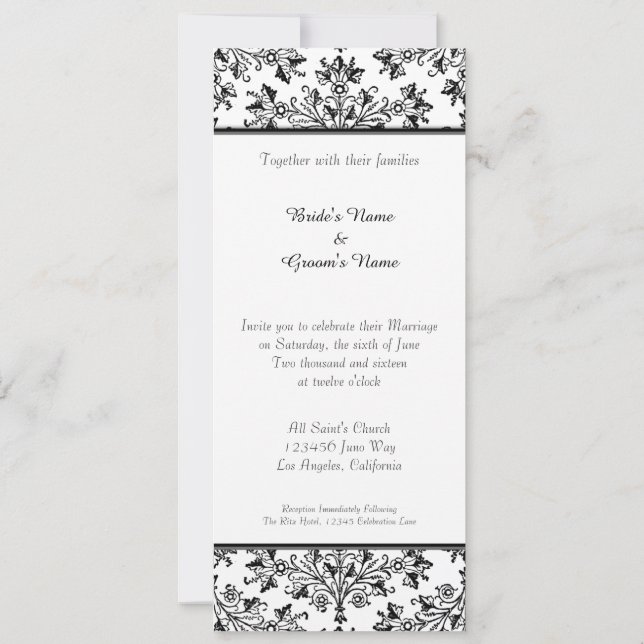 Daisy Damask Black Custom Wedding Invitación a la  (Reverso)