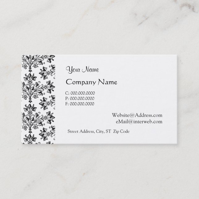 Daisy Damask Personalizado blanco negro Tarjetas d (Anverso)