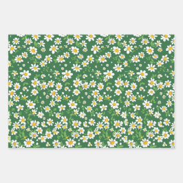 Daisy, Dots, Green Gingham Hojas de Papel Envolven