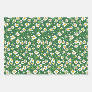 Daisy, Dots, Green Gingham Hojas de Papel Envolven