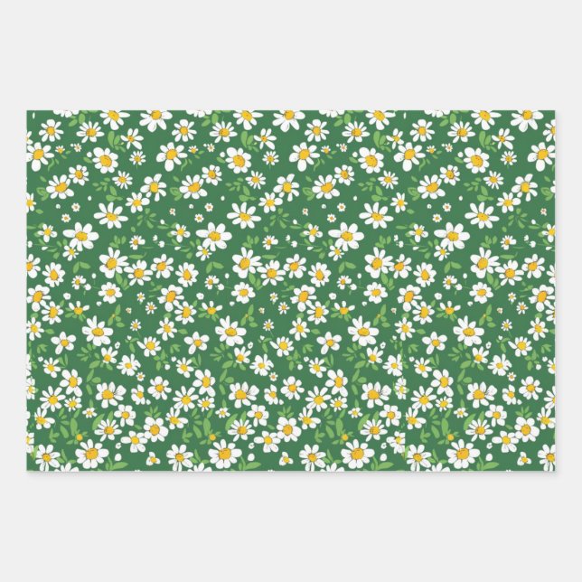 Daisy, Dots, Green Gingham Hojas de Papel Envolven (Anverso)