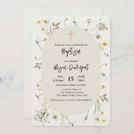 Daisy elegante Floral Boho Baptism Invitación