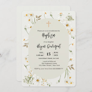 Daisy elegante Floral Boho Baptism Invitación