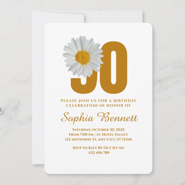 Daisy Floral 90.ª invitación de cumpleaños (Anverso)