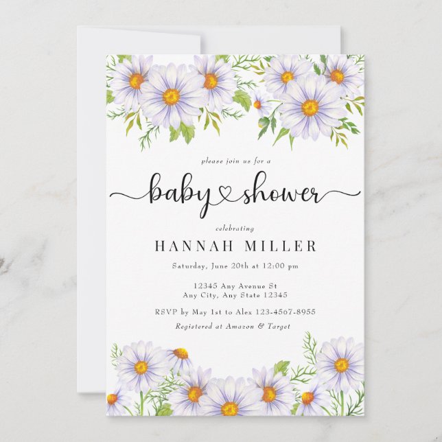 Daisy Floral | Invitaciones a la ducha para bebés (Anverso)
