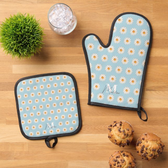 Daisy Floral Oven Mitt & Pot Holder Set (De arriba hacia abajo)