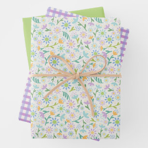 Daisy Floral & Purple Gingham Hoja De Papel De Env
