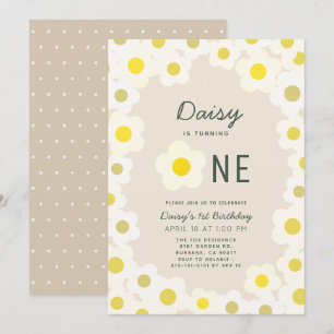 Daisy Floral Taupe Invitación de primer cumpleaños