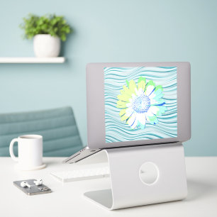 Daisy Flower Art en un gran Pegatina azul