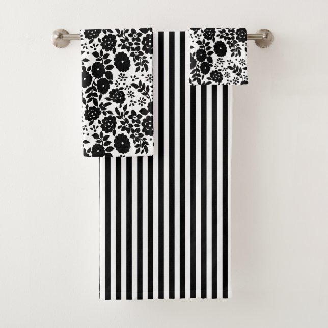 Daisy Flower Black Stripe Bath Set (In situ)