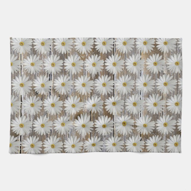 Daisy Flower Rustic Barn Board Kitchen Toallas (Horizontal)