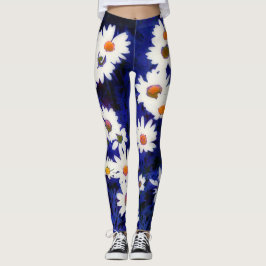 Daisy Garden Blue Art Abstract Leggings