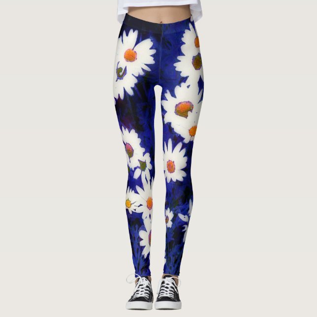 Daisy Garden Blue Art Abstract Leggings (Anverso)