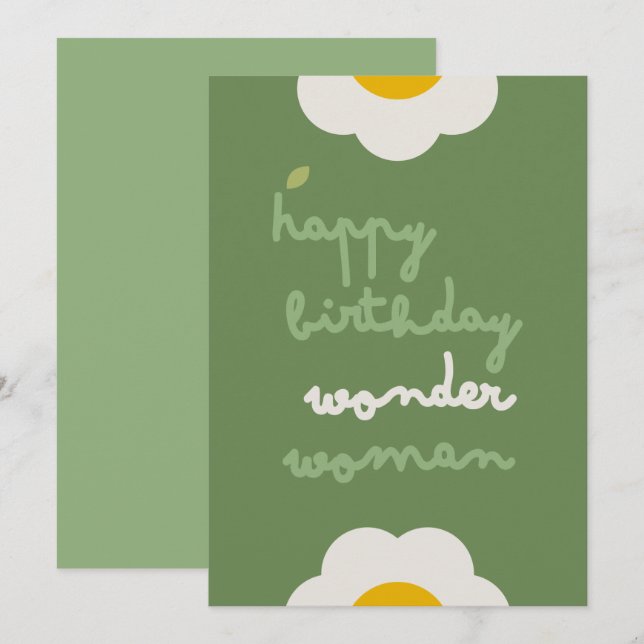 DAISY GREEN - Tarjeta de invitación floral de cump (Anverso / Reverso)