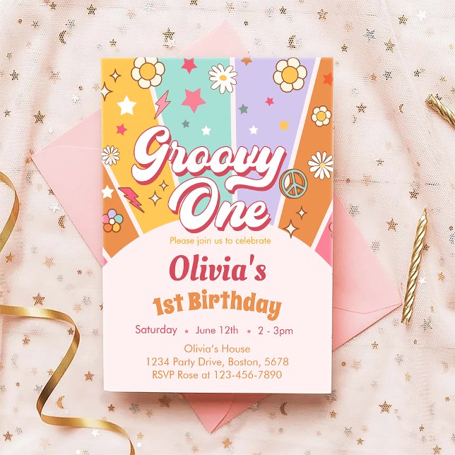 Daisy Groovy Una invitación retro de primer cumple (Subido por el creador)