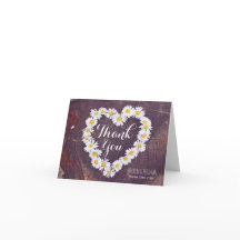 Daisy Heart Rustic Wood Boda Gracias Tarjeta