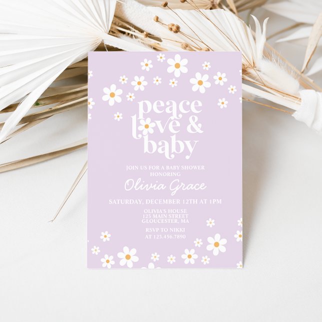 Daisy Lilac Peace Love Invitación a Baby Shower (Subido por el creador)