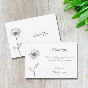 Daisy Line Art Funeral Gracias Tarjeta De Nota