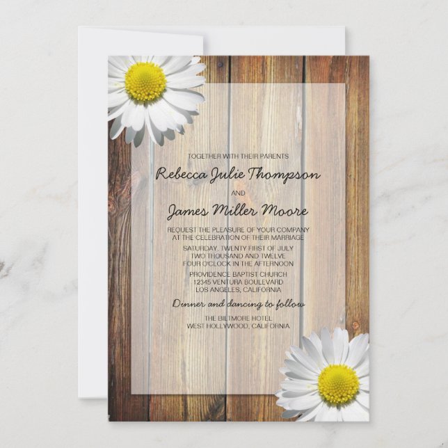 Daisy - Madera del establo - Invitaciones de boda (Anverso)