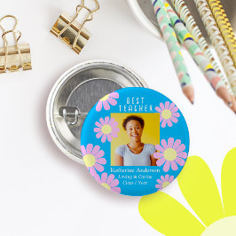 Daisy Mejor Profesor Foto Botón Azul Brillante