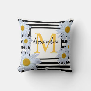 Daisy Monogram Black Stripe Cojín decorativo