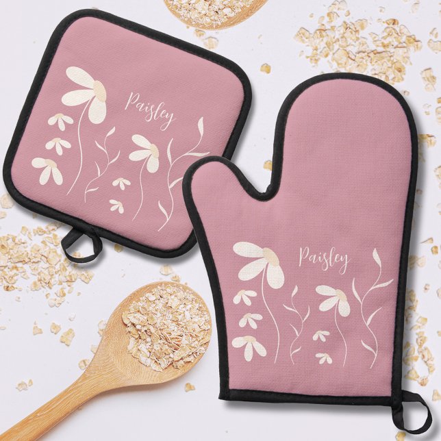 Daisy Oven Mitt & Pot Holder Set - Rosa floral (Subido por el creador)