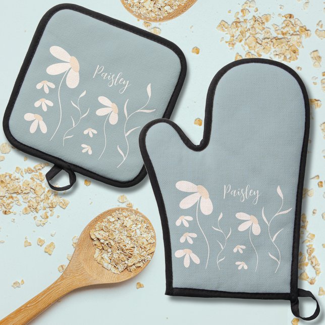 Daisy Oven Mitt & Pot Holder Set - Verde Floral (Subido por el creador)