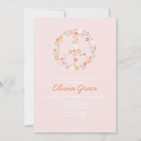 Daisy Pink Retro Paz Amor Invitación a Baby Shower