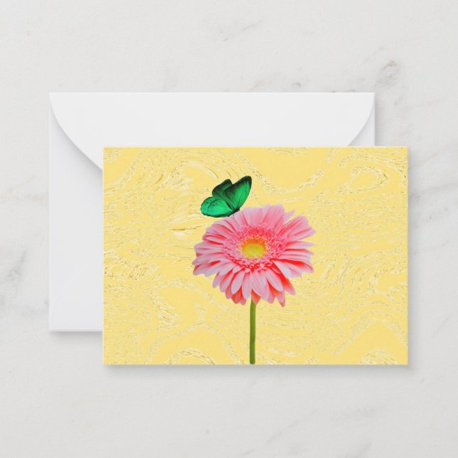 Daisy Rosa Con Tarjetas De Nota De Mariposa Verde (Anverso)