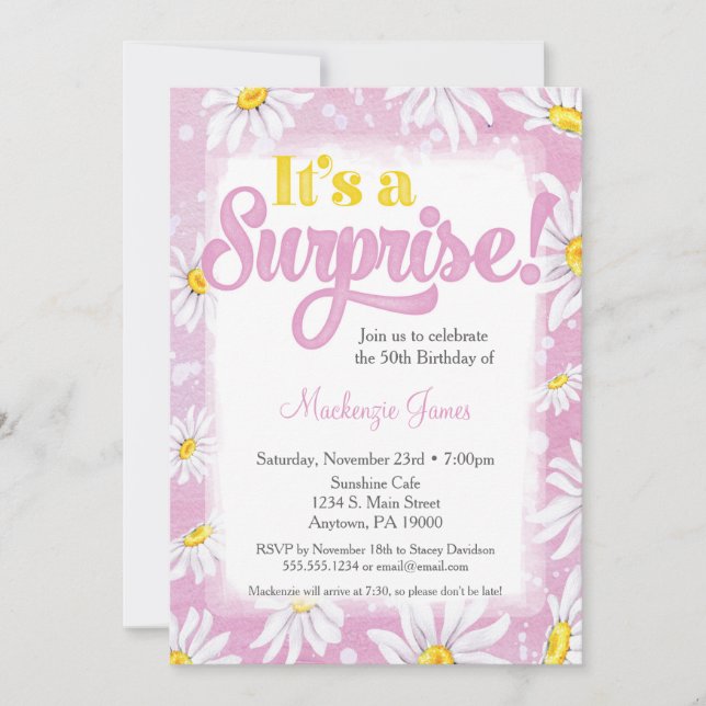 Daisy Rosa Invitación a fiesta sorpresa Damas Flor (Anverso)