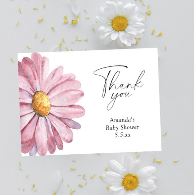 Daisy rosa Wildflower elegante Tarjeta de agradeci (Subido por el creador)