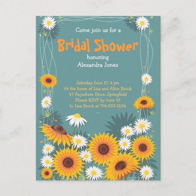 Daisy Sunflower Bridal Shower Party Invitación (Anverso)