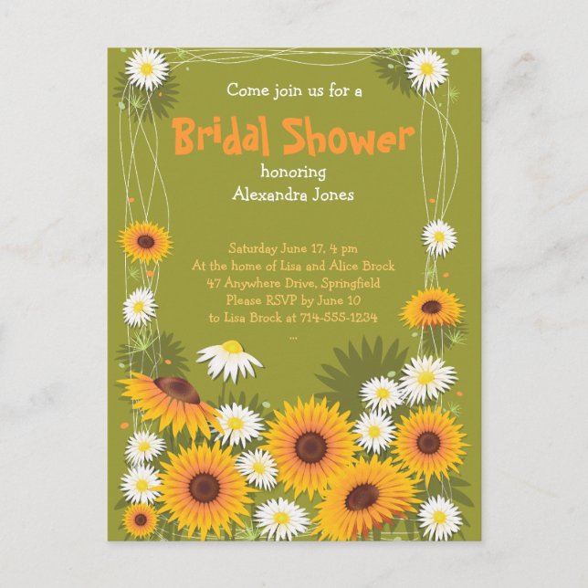 Daisy Sunflower Bridal Shower Party Invitación 2 (Anverso)