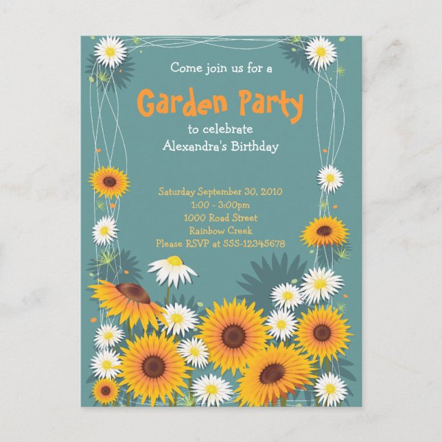 Daisy Sunflower Garden Invitación a la fiesta de c (Anverso)