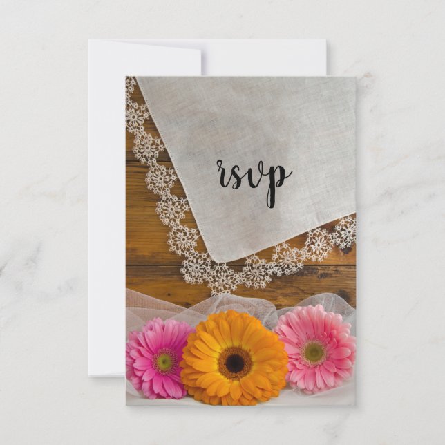 Daisy Trio y Lace Country Barn Wedding RSVP (Anverso)