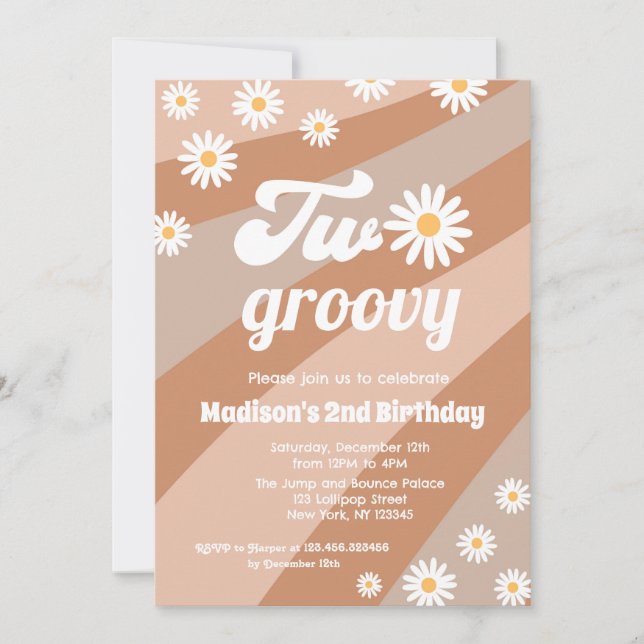 Daisy Two Groovy Boho Invitaciones a cumpleaños nú (Anverso)