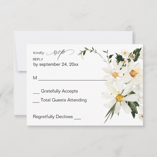 Daisy White Floral no Meal RSVP (Anverso)