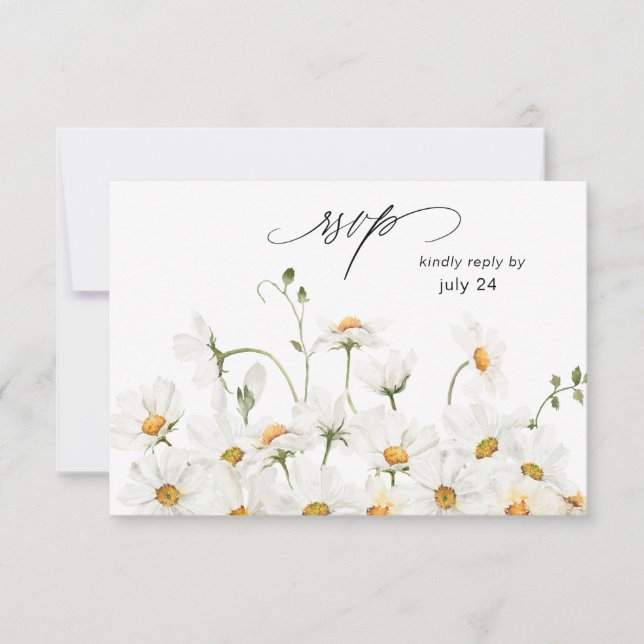 Daisy White Floral w Carne RSVP Tarjeta 2 (Anverso)