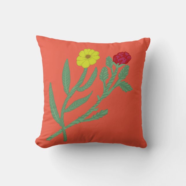 Daisy y Rosa de Cojín decorativo Naranja Rojo (Anverso)
