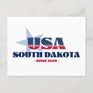 Dakota del Sur en postal roja, blanca y azul